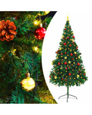 Arbre de Noël artificiel pré-éclairé avec boules vert 210 cm | Mobilier & Déco