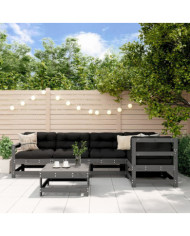 Salon de jardin 6 pcs avec coussins gris bois massif | Mobilier & Déco