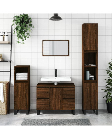 Armoire de bain chêne marron 30x30x100 cm bois d'ingénierie | Mobilier & Déco