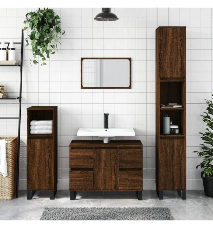 Armoire de bain chêne marron 30x30x100 cm bois d'ingénierie | Mobilier & Déco