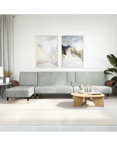 Canapé-lit en forme de L gris clair 279x140x70 cm velours | Mobilier & Déco