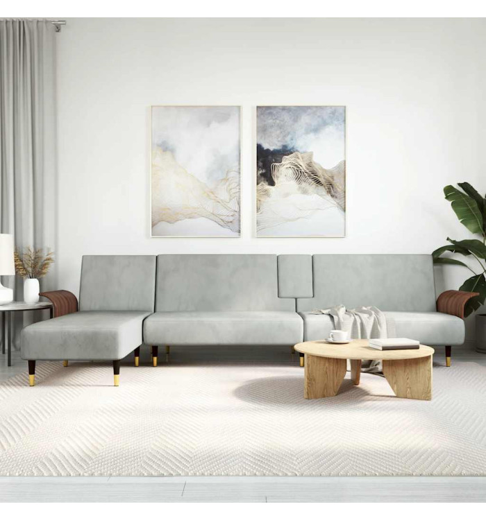 Canapé-lit en forme de L gris clair 279x140x70 cm velours | Mobilier & Déco