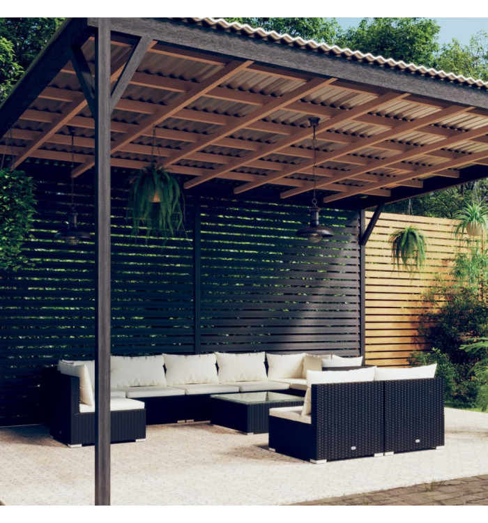 Salon de jardin 10 pcs avec coussins Résine tressée Noir | Mobilier & Déco