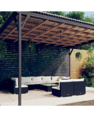 Salon de jardin 10 pcs avec coussins Résine tressée Noir | Mobilier & Déco
