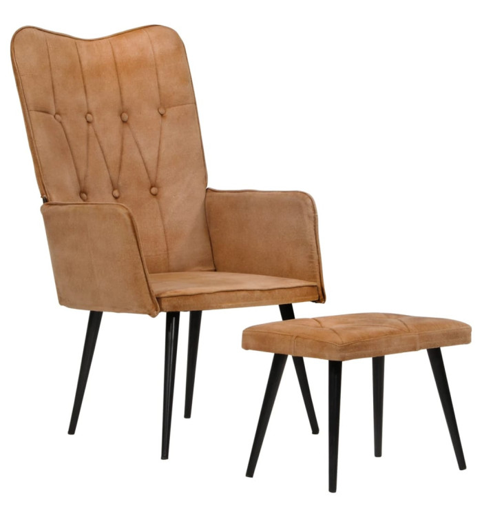 Chaise à oreilles avec repose-pied Marron Toile | Mobilier & Déco