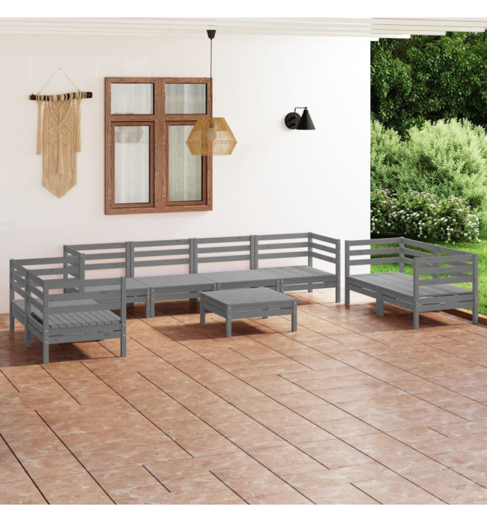 Salon de jardin 9 pcs Gris Bois de pin massif | Mobilier & Déco