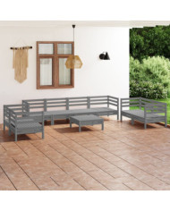 Salon de jardin 9 pcs Gris Bois de pin massif | Mobilier & Déco