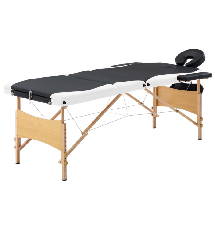 Table de massage pliable 3 zones Bois Noir et blanc | Mobilier & Déco