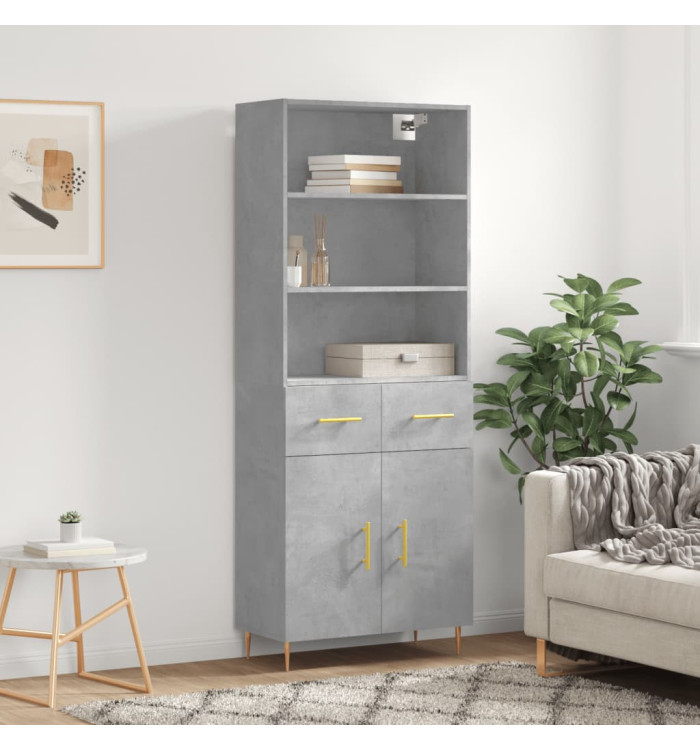 Buffet haut Gris béton 69,5x34x180 cm Bois d'ingénierie | Mobilier & Déco