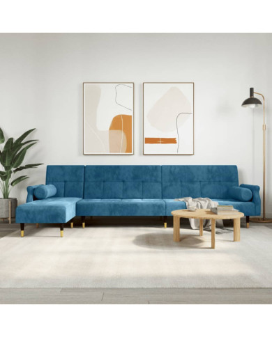 Canapé-lit en forme de L bleu 271x140x70 cm velours | Mobilier & Déco