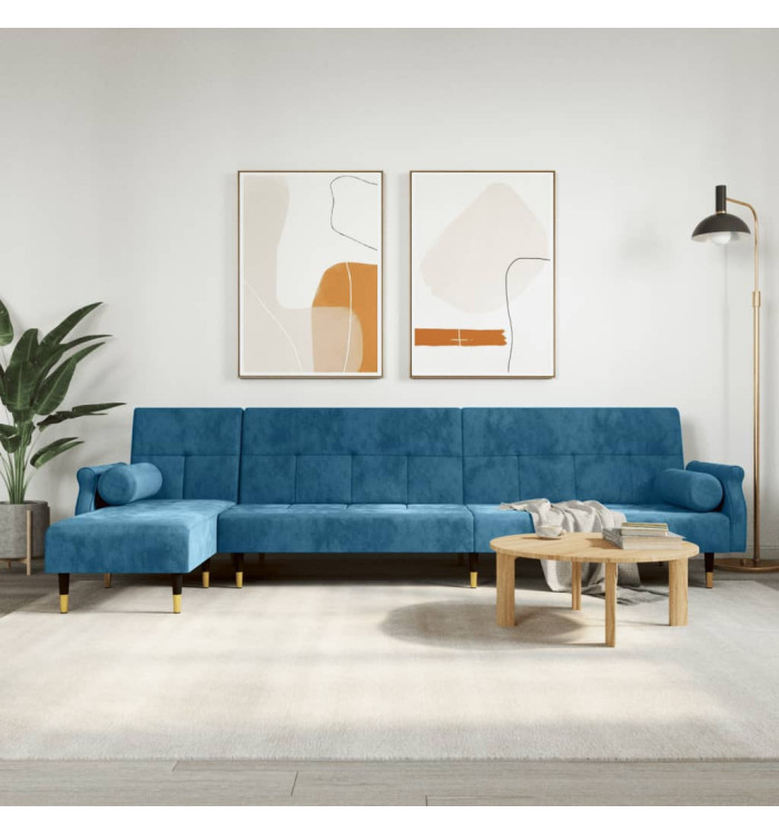 Canapé-lit en forme de L bleu 271x140x70 cm velours | Mobilier & Déco