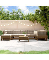 Salon de jardin 8 pcs avec coussins marron miel bois massif | Mobilier & Déco