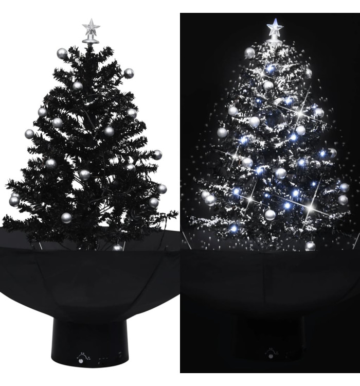 Arbre de Noël neigeux avec base de parapluie Noir 75 cm PVC | Mobilier & Déco