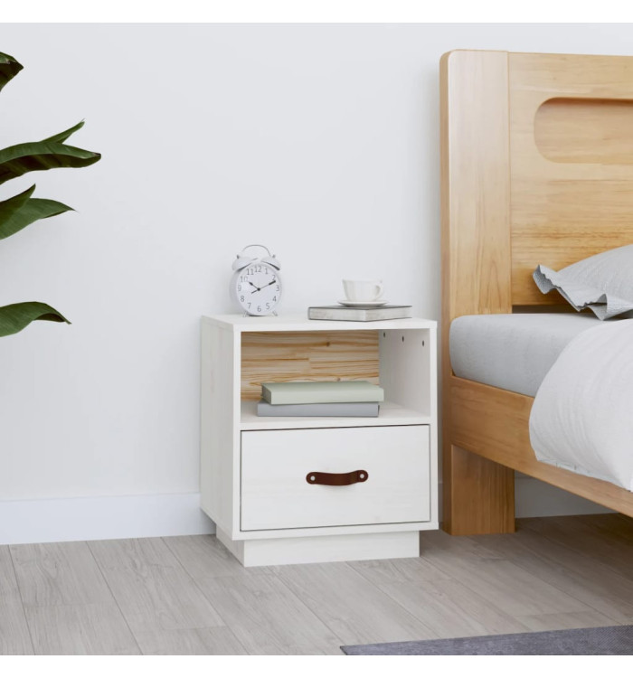 Table de chevet Blanc 40x34x45 cm Bois de pin massif | Mobilier & Déco