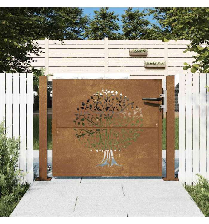 Portail de jardin 105x80 cm acier corten conception de l'arbre | Mobilier & Déco
