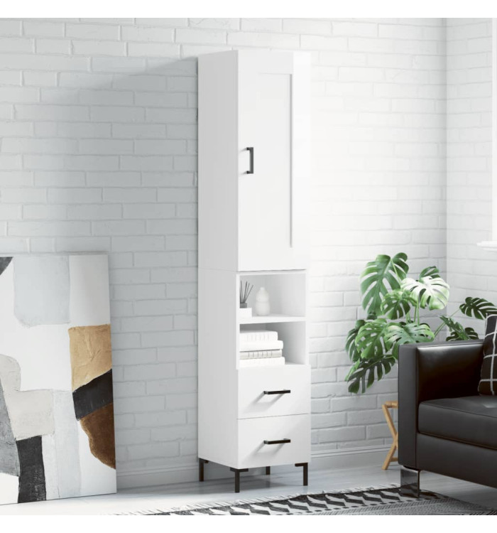 Buffet haut Blanc brillant 34,5x34x180 cm Bois d'ingénierie | Mobilier & Déco