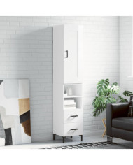 Buffet haut Blanc brillant 34,5x34x180 cm Bois d'ingénierie | Mobilier & Déco