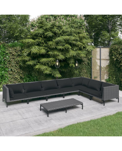 Salon de jardin 8 pcs avec coussins Résine tressée Gris foncé | Mobilier & Déco