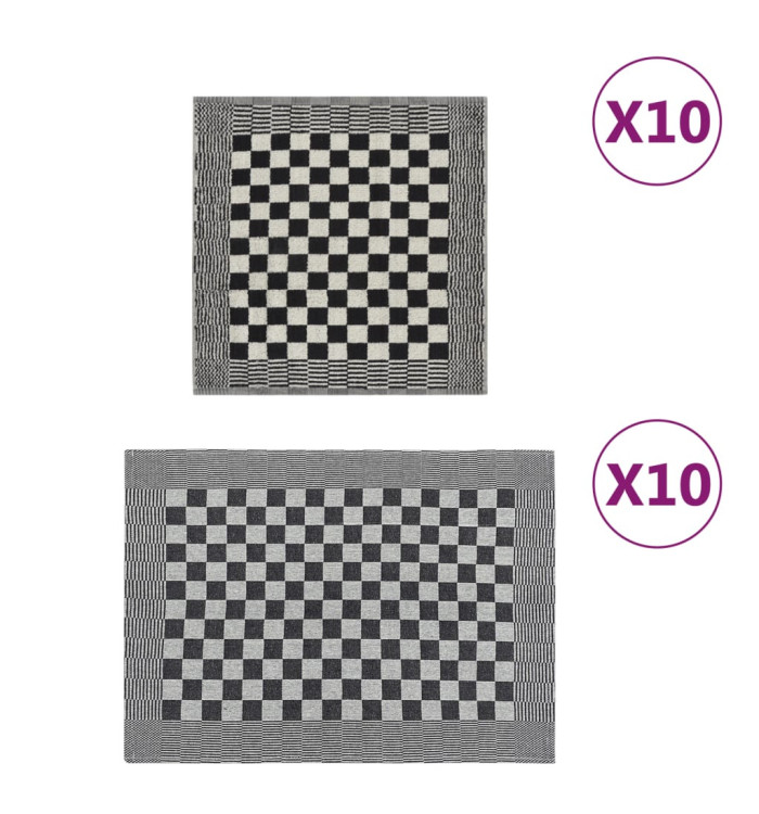 Ensemble de serviettes 20 pcs noir et blanc coton | Mobilier & Déco