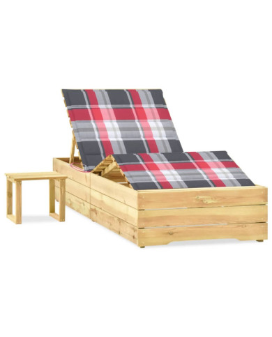 Chaise longue de jardin avec table et coussin Pin imprégné | Mobilier & Déco