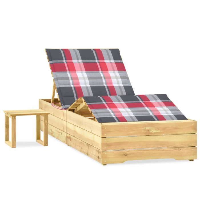 Chaise longue de jardin avec table et coussin Pin imprégné | Mobilier & Déco