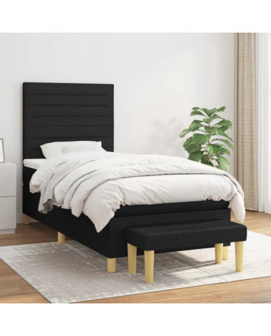 Sommier à lattes de lit avec matelas Noir 100x200 cm Tissu | Mobilier & Déco