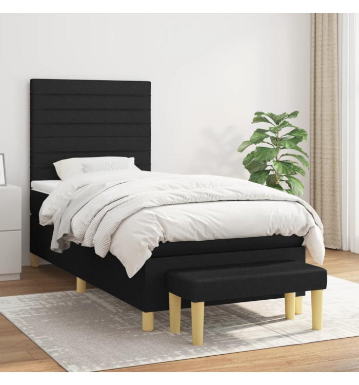 Sommier à lattes de lit avec matelas Noir 100x200 cm Tissu | Mobilier & Déco