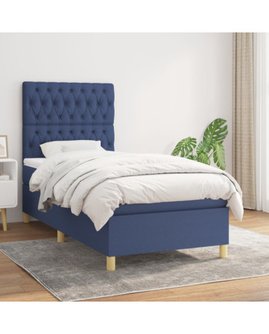 Sommier à lattes de lit avec matelas Bleu 100x200 cm Tissu | Mobilier & Déco