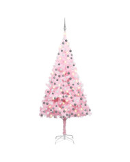 Arbre de Noël artificiel pré-éclairé et boules rose 210 cm PVC | Mobilier & Déco