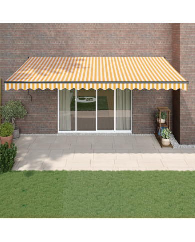 Auvent rétractable jaune et blanc 5x3 m tissu et aluminium | Mobilier & Déco