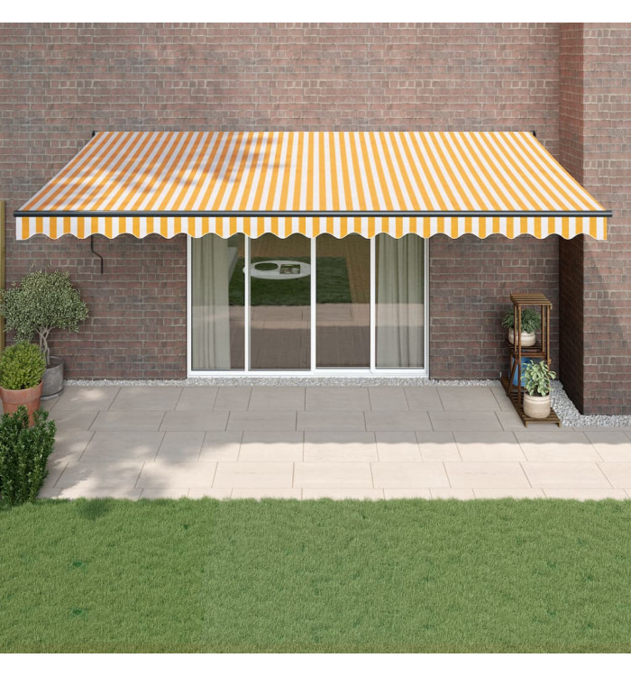 Auvent rétractable jaune et blanc 5x3 m tissu et aluminium | Mobilier & Déco