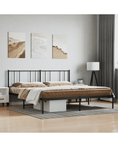 Cadre de lit métal sans matelas avec tête de lit noir 200x200cm | Mobilier & Déco