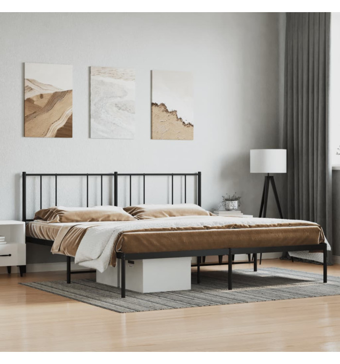 Cadre de lit métal sans matelas avec tête de lit noir 200x200cm | Mobilier & Déco