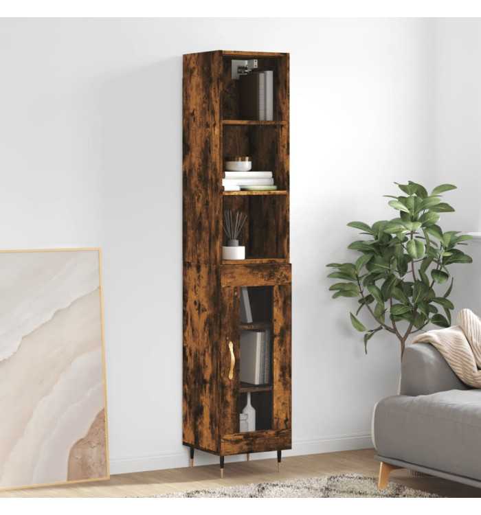 Buffet haut Chêne fumé 34,5x34x180 cm Bois d'ingénierie | Mobilier & Déco