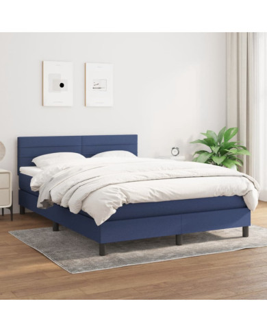 Sommier à lattes de lit avec matelas Bleu 140x200 cm Tissu | Mobilier & Déco