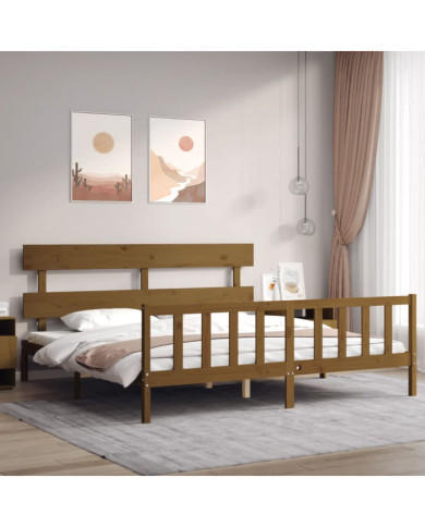 Cadre de lit sans matelas marron miel 200x200cm bois pin massif | Mobilier & Déco