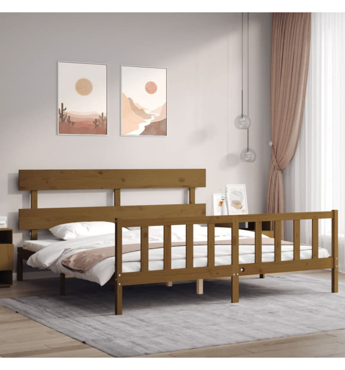 Cadre de lit sans matelas marron miel 200x200cm bois pin massif | Mobilier & Déco