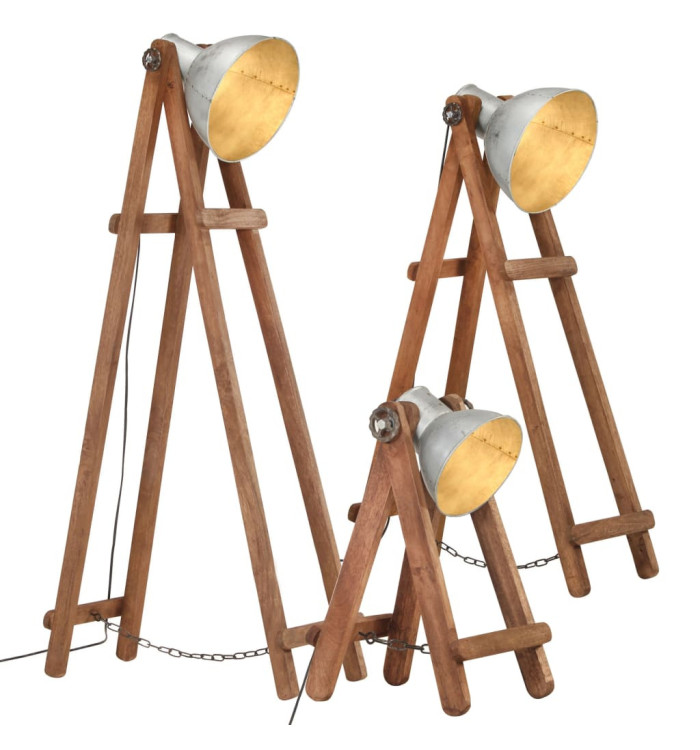Lampadaires 3 pcs Argenté E27 Bois de manguier massif | Mobilier & Déco
