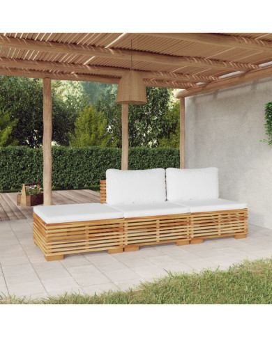 Salon de jardin 3 pcs avec coussins Bois de teck solide | Mobilier & Déco