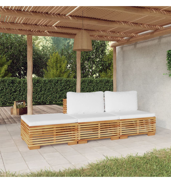 Salon de jardin 3 pcs avec coussins Bois de teck solide | Mobilier & Déco