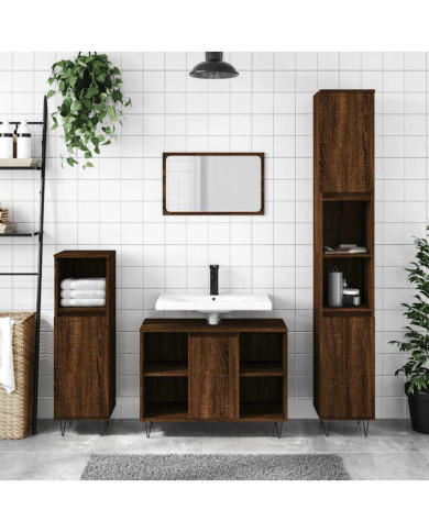 Armoire salle de bain chêne marron 80x33x60cm bois d'ingénierie | Mobilier & Déco