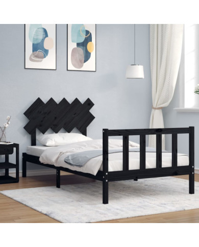 Cadre de lit sans matelas noir 100x200 cm bois massif de pin | Mobilier & Déco