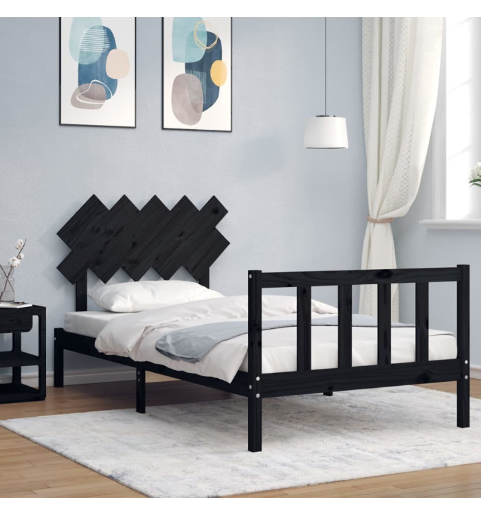 Cadre de lit sans matelas noir 100x200 cm bois massif de pin | Mobilier & Déco