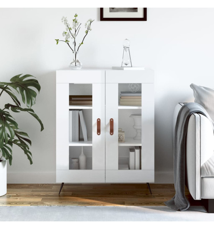 Buffet Blanc brillant 69,5x34x90 cm Bois d'ingénierie | Mobilier & Déco
