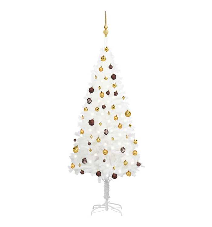 Arbre de Noël artificiel pré-éclairé et boules blanc 180 cm | Mobilier & Déco