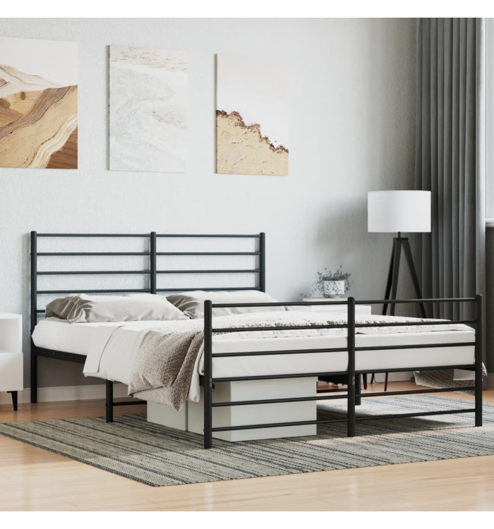 Cadre de lit métal sans matelas avec pied de lit noir 120x190cm | Mobilier & Déco