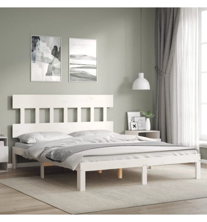 Cadre de lit sans matelas blanc bois de pin massif | Mobilier & Déco