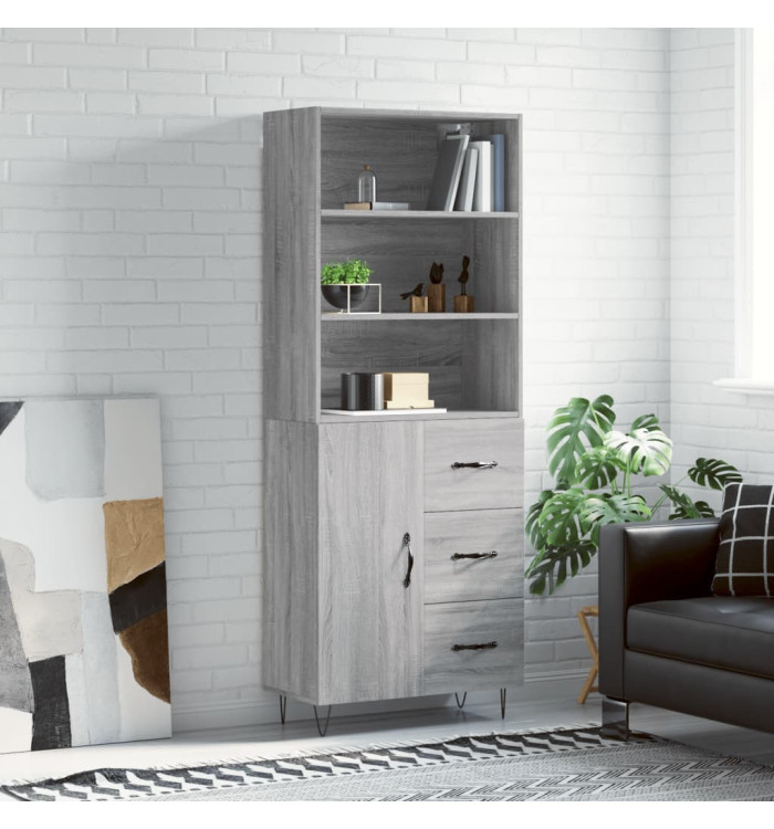 Buffet haut Sonoma gris 69,5x34x180 cm Bois d'ingénierie | Mobilier & Déco