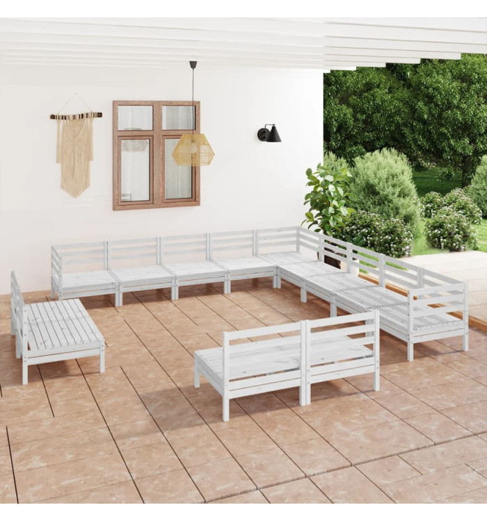 Salon de jardin 13 pcs Bois de pin massif Blanc | Mobilier & Déco
