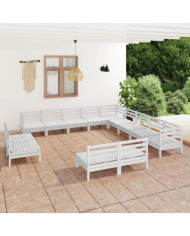 Salon de jardin 13 pcs Bois de pin massif Blanc | Mobilier & Déco